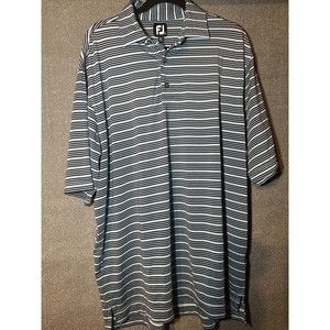 FootJoy FJ Logo Men's XL Performance Golf Polo Shirt Blue Striped Short Sleeve